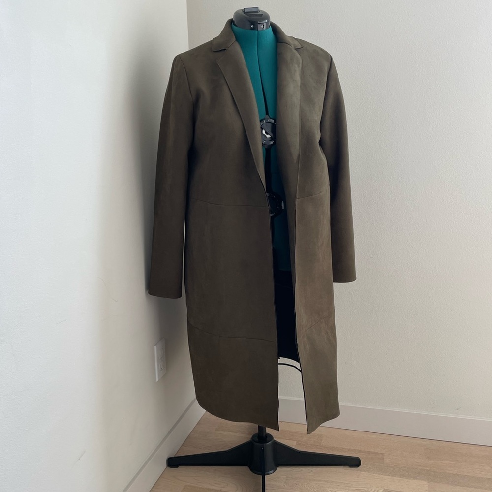 Zara faux suede olive trench jacket (unlined) - L